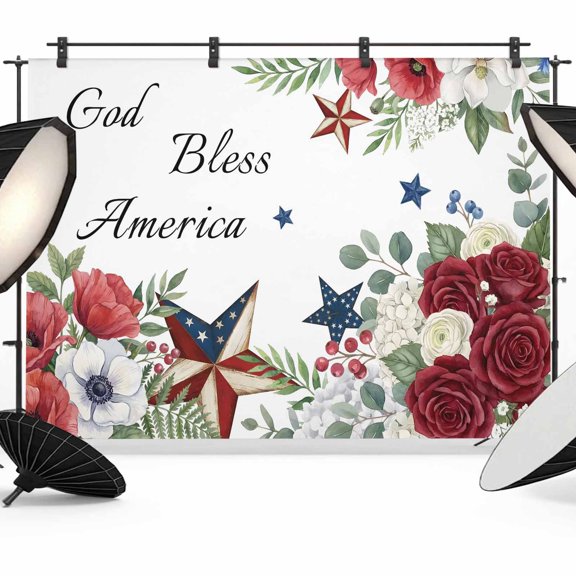 7x5ft Photo Backdrop, 4th of July Soft Polyester Backdrop Curtains Photography Backdrops, Independence Day American Star Roses Floral Brushed Background for Photoshoots Studio Video Portrait Parties