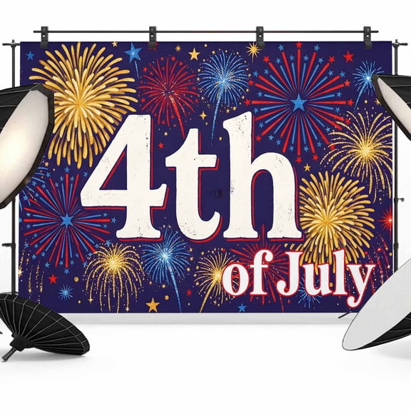 7x5ft Photo Backdrop, 4th of July Soft Polyester Backdrop Curtains Photography Backdrops, Independence Day Red Blue Star Firework Brushed Background for Photoshoots Studio Video Portrait Parties