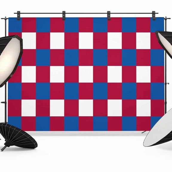 7x5ft Photo Backdrop, 4th of July Soft Polyester Backdrop Curtains Photography Backdrops, Independence Day Red Blue White Plaid Checkered Brushed Background for Photoshoots Studio Portrait Parties