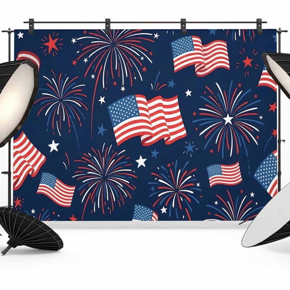 7x5ft Photo Backdrop, 4th of July Soft Polyester Backdrop Curtains Photography Backdrops, Independent Day American Flag Stars Red Blue Brushed Background for Photoshoots Studio Video Portrait Parties