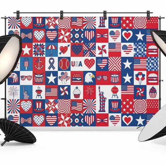 7x5ft Photo Backdrop, 4th of July Soft Polyester Backdrop Curtains Photography Backdrops, Red White and Blue Plaid Patriotic Memorial Day Brushed Background for Photoshoots Studio Video Portrait