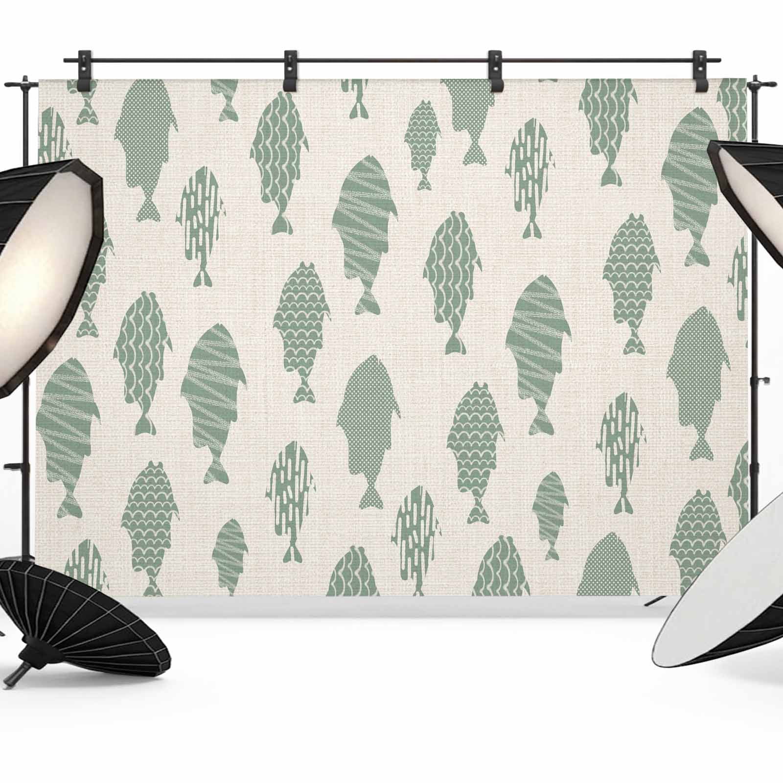 7x5ft Photo Backdrop, Abstract Art Fish Green Soft Polyester Backdrop ...