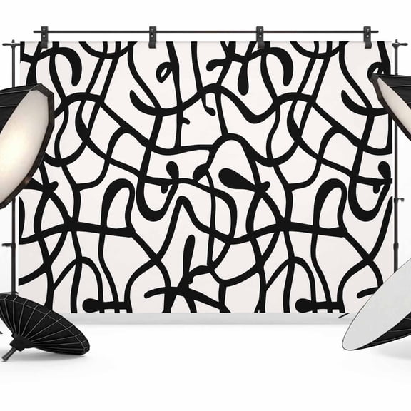 7x5ft Photo Backdrop, Abstract Black Soft Polyester Backdrop Curtains Photography Backdrops, Bold Lines Modern Vines Swirls Graphic Brushed Background for Photoshoots Studio Video Portrait Parties