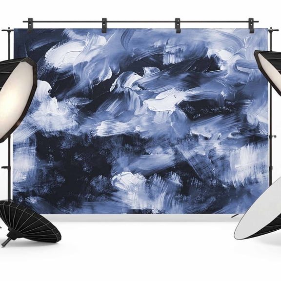 7x5ft Photo Backdrop, Abstract Blue Soft Polyester Backdrop Curtains Photography Backdrops, Vintage Shabby Oil Painting Geometric Brushed Background for Photoshoots Studio Video Portrait Parties