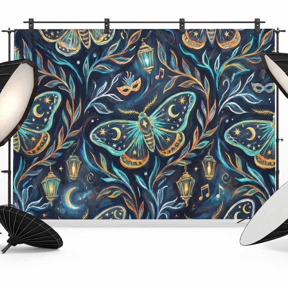 7x5ft Photo Backdrop, Abstract Butterfly Soft Polyester Backdrop Curtains Photography Backdrops, Botanical Watercolor Moon Stars Leaf Brushed Background for Photoshoots Studio Video Portrait Parties