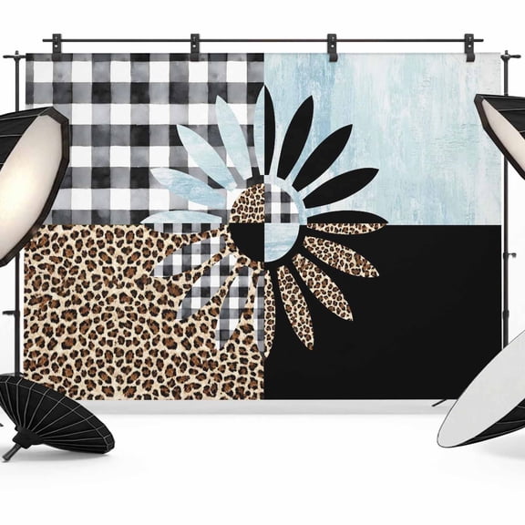 7x5ft Photo Backdrop, Abstract Daisy Soft Polyester Backdrop Curtains Photography Backdrops, American Country Patchwork Leopard Print Plaid Brushed Background for Photoshoots Studio Video Portrait