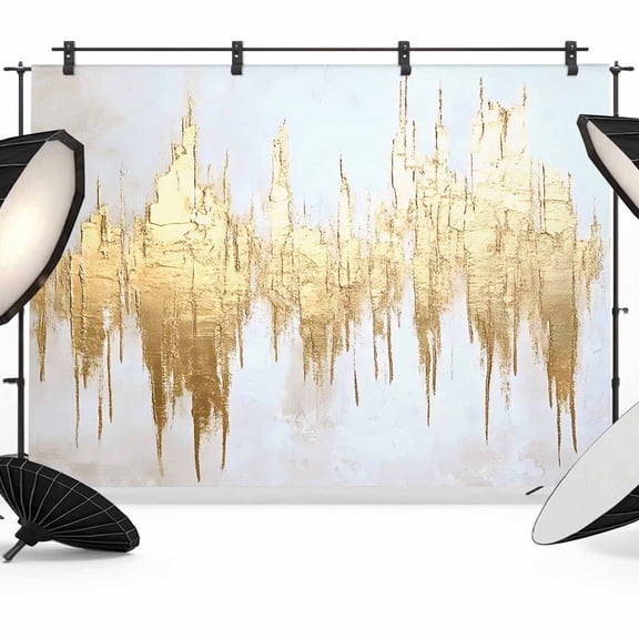 7x5ft Photo Backdrop, Abstract Gold Soft Polyester Backdrop Curtains Photography Backdrops, Modern Minimalist Art White Gray Ripple Brushed Background for Photoshoots Studio Video Portrait Parties