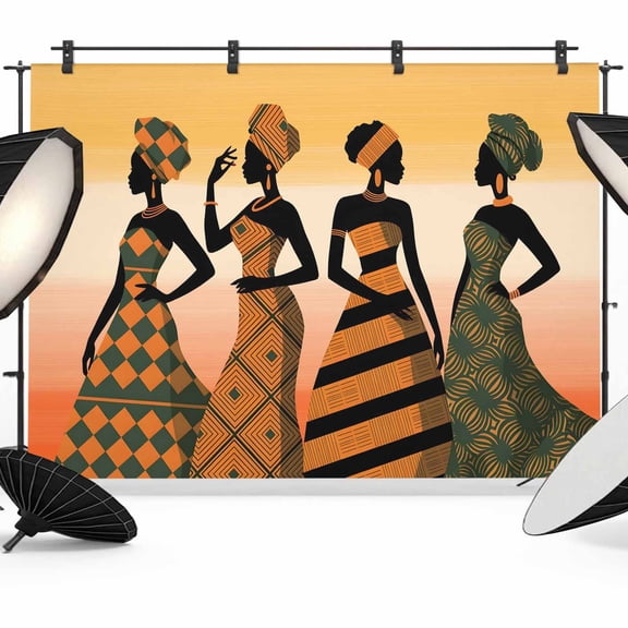 7x5ft Photo Backdrop, African Black Soft Polyester Backdrop Curtains Photography Backdrops, Nation Women Orange Southwest Geometric Brushed Background for Photoshoots Studio Video Portrait Parties