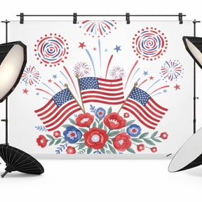 7x5ft Photo Backdrop, American Flag Floral Soft Polyester Backdrop Curtains Photography Backdrops, Firework Independence Day Brushed Background for Photoshoots Studio Video Portrait Parties