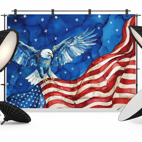 7x5ft Photo Backdrop, American Flag Independence Day Soft Polyester Backdrop Curtains Photography Backdrops, 4th of July Eagle Brushed Background for Photoshoots Studio Video Portrait Parties