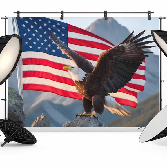 7x5ft Photo Backdrop, American Flag Independence Day Soft Polyester Backdrop Curtains Photography Backdrops, 4th of July Eagle Mountains Brushed Background for Photoshoots Studio Video Portrait Party