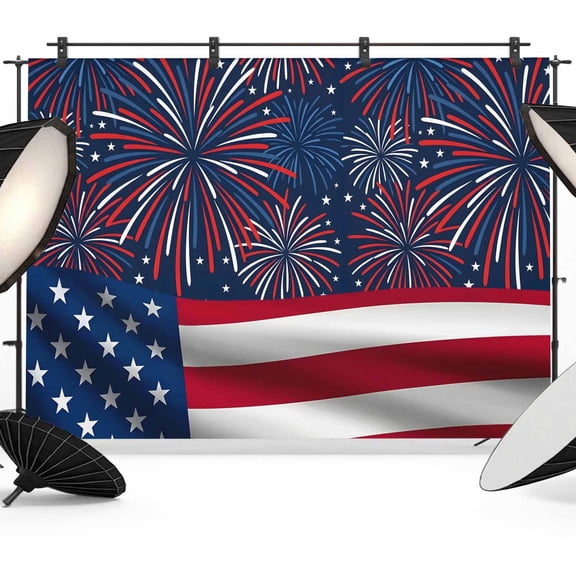 7x5ft Photo Backdrop, American Flag Soft Polyester Backdrop Curtains Photography Backdrops, 4th of July Fireworks Independence Day Brushed Background for Photoshoots Studio Video Portrait Parties