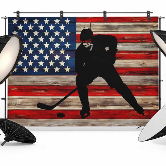 7x5ft Photo Backdrop, American Flag Soft Polyester Backdrop Curtains Photography Backdrops, Blue Red USA Flag Retro Hockey Brushed Background for Photoshoots Studio Video Portrait Parties