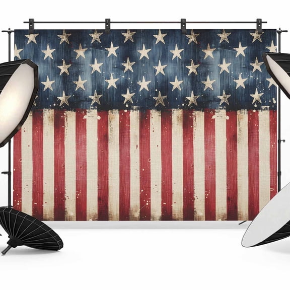 7x5ft Photo Backdrop, American Flag Soft Polyester Backdrop Curtains Photography Backdrops, Retro Blue Star Red Striped USA Flag Brushed Background for Photoshoots Studio Video Portrait Parties