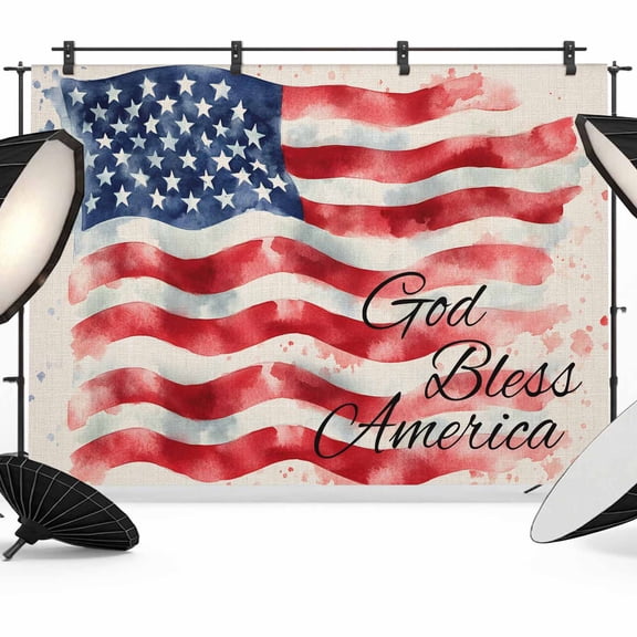 7x5ft Photo Backdrop, American Flag Soft Polyester Backdrop Curtains Photography Backdrops, Rustic Watercolor USA Flag Brushed Background for Photoshoots Studio Video Portrait Parties