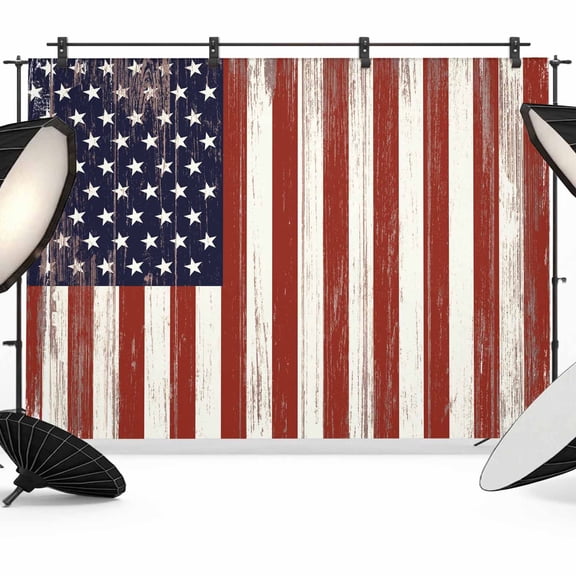 7x5ft Photo Backdrop, American Flag Soft Polyester Backdrop Curtains Photography Backdrops, USA Vintage Blue Red Wooden Brushed Background for Photoshoots Studio Video Portrait Parties