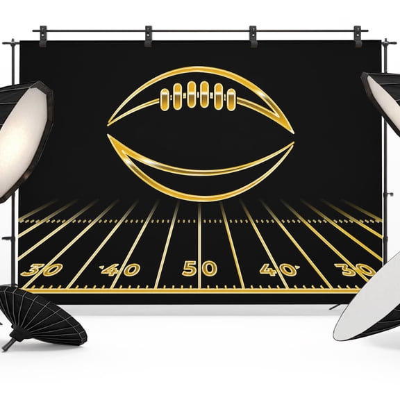 7x5ft Photo Backdrop, American Rugby Soft Polyester Backdrop Curtains Photography Backdrops, Minimalist Golden Ball Sports Text Striped Brushed Background for Photoshoots Studio Video Portrait Party