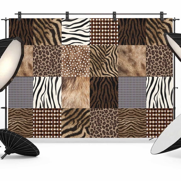 7x5ft Photo Backdrop, Animal Print Plaid Soft Polyester Backdrop Curtains Photography Backdrops, Modern Geometric Leopard Print Brushed Background for Photoshoots Studio Video Portrait Parties