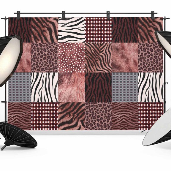 7x5ft Photo Backdrop, Animals Print Plaid Soft Polyester Backdrop Curtains Photography Backdrops, Red Checkered Leopard Textured Brushed Background for Photoshoots Studio Video Portrait Parties