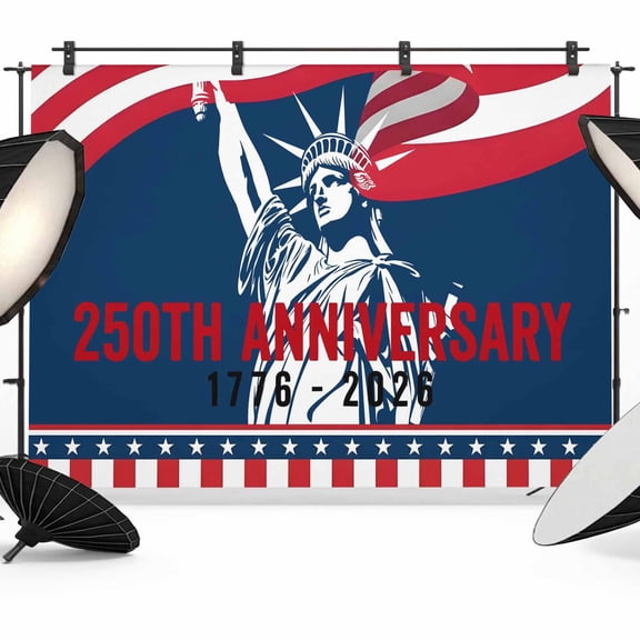 7x5ft Photo Backdrop, Anniversary Soft Polyester Backdrop Curtains Photography Backdrops, Independence Day 1776-2026 USA Flag Brushed Background for Photoshoots Studio Video Portrait Parties