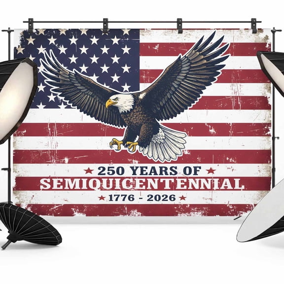 7x5ft Photo Backdrop, Anniversary USA Flag Soft Polyester Backdrop Curtains Photography Backdrops, American Eagle Blue Red Brushed Background for Photoshoots Studio Video Portrait Parties