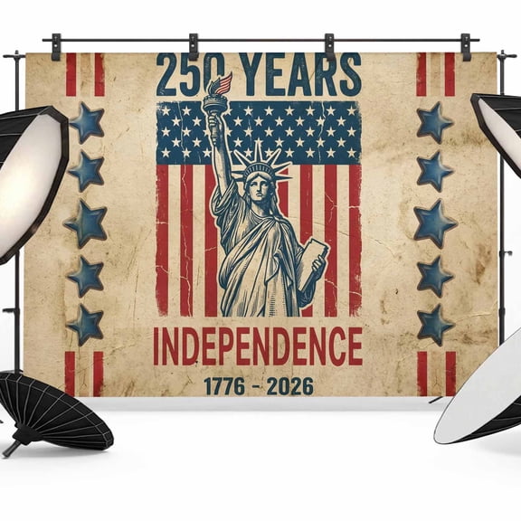 7x5ft Photo Backdrop, Anniversary USA Flag Soft Polyester Backdrop Curtains Photography Backdrops, Statue of Liberty Vintage Brushed Background for Photoshoots Studio Video Portrait Parties