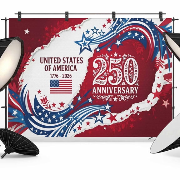 7x5ft Photo Backdrop, Anniversary USA Soft Polyester Backdrop Curtains Photography Backdrops, 4th of July 1776-2026 American Flag Brushed Background for Photoshoots Studio Video Portrait Parties
