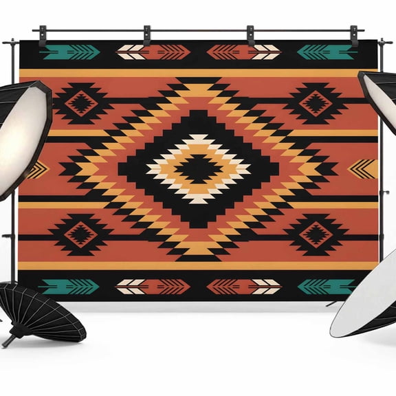 7x5ft Photo Backdrop, Aztec Southwest Soft Polyester Backdrop Curtains Photography Backdrops, Orange Black Boho Tribes Abstract Brushed Background for Photoshoots Studio Video Portrait Parties