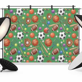 7x5ft Photo Backdrop, Ball Sports Soft Polyester Backdrop Curtains Photography Backdrops, Modern Basketball Soccer Baseball Golf Green Brushed Background for Photoshoots Studio Video Portrait Parties