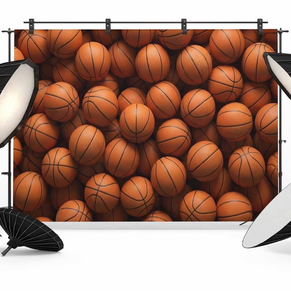 7x5ft Photo Backdrop, Basketball Soft Polyester Backdrop Curtains Photography Backdrops, Modern Chic Classic Sports Balls Textured Brushed Background for Photoshoots Studio Video Portrait Parties