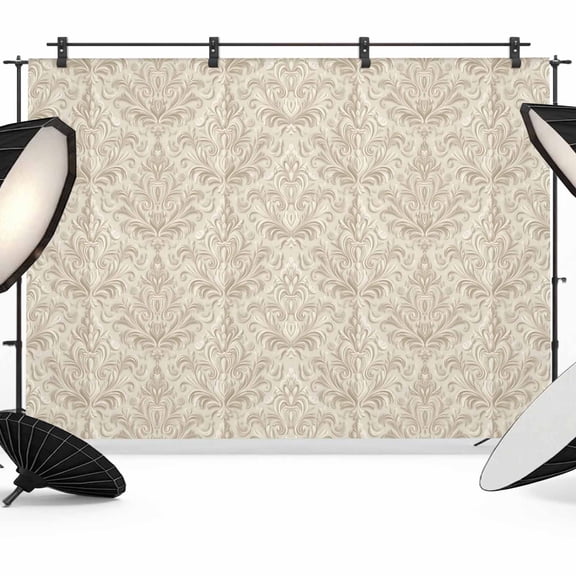 7x5ft Photo Backdrop, Beige Baroque Soft Polyester Backdrop Curtains Photography Backdrops, Farmhouse Scroll Floral Pattern Art Brushed Background for Photoshoots Studio Video Portrait Parties
