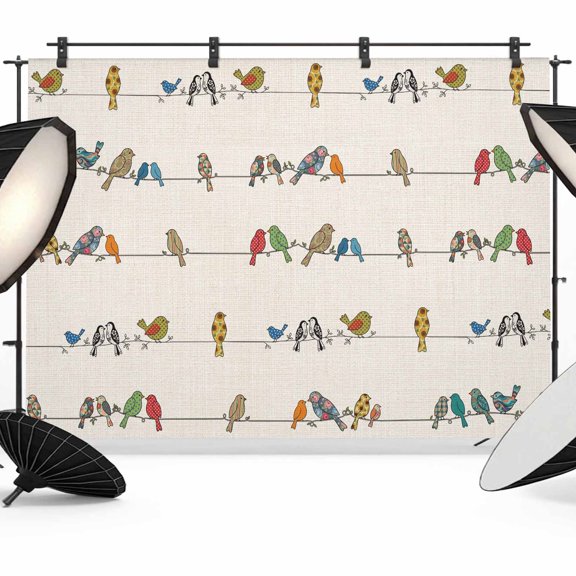 7x5ft Photo Backdrop, Beige Birds Soft Polyester Backdrop Curtains Photography Backdrops, Funny Cute Snowflake Wire Sparrow Rustic Brushed Background for Photoshoots Studio Video Portrait Parties