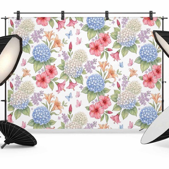 7x5ft Photo Backdrop, Beige Blue Hydrangea Soft Polyester Backdrop Curtains Photography Backdrops, Farmhouse Floral Botanical Watercolor Brushed Background for Photoshoots Studio Video Portrait Party