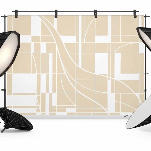 7x5ft Photo Backdrop, Beige Geometric Soft Polyester Backdrop Curtains Photography Backdrops, Modern Abstract Art Stripes Brushed Background for Photoshoots Studio Video Portrait Parties