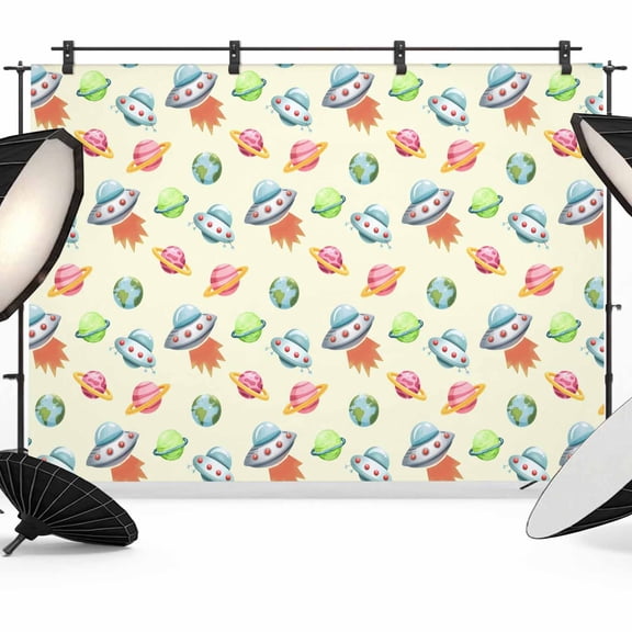 7x5ft Photo Backdrop, Beige Spaceship Soft Polyester Backdrop Curtains Photography Backdrops, Watercolor Cartoon Modern Abstract Art Brushed Background for Photoshoots Studio Video Portrait Parties