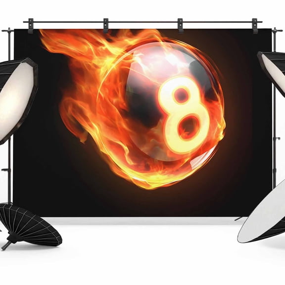 7x5ft Photo Backdrop, Billiards Soft Polyester Backdrop Curtains Photography Backdrops, Modern Buruning Flame Sport Black Background Brushed Background for Photoshoots Studio Video Portrait Parties