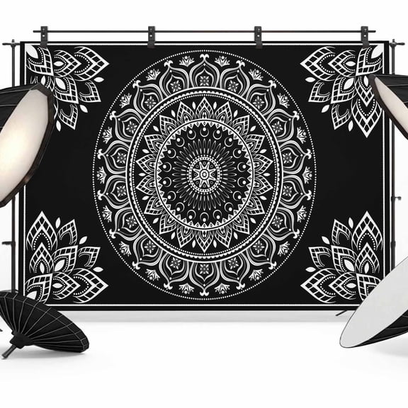 7x5ft Photo Backdrop, Black Boho Soft Polyester Backdrop Curtains Photography Backdrops, Retro Farmhouse Neutral Abstract Geometric Brushed Background for Photoshoots Studio Video Portrait Parties