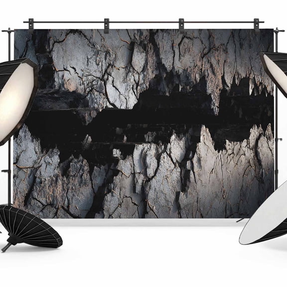 7x5ft Photo Backdrop, Black Broken Stone Soft Polyester Backdrop Curtains Photography Backdrops, Modern Mysterious Artistic Brushed Background for Photoshoots Studio Video Portrait Parties