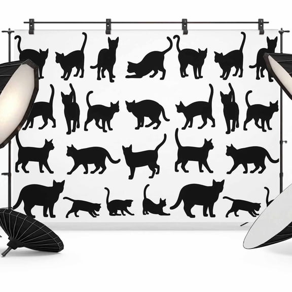 7x5ft Photo Backdrop, Black Cat Soft Polyester Backdrop Curtains Photography Backdrops, Modern Cartoon Animals Minimalist Brushed Background for Photoshoots Studio Video Portrait Parties