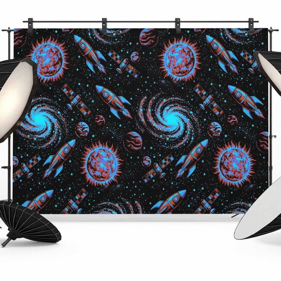 7x5ft Photo Backdrop, Black Purple Spaceship Soft Polyester Backdrop Curtains Photography Backdrops, Modern Abstract Art Rocket Brushed Background for Photoshoots Studio Video Portrait Parties