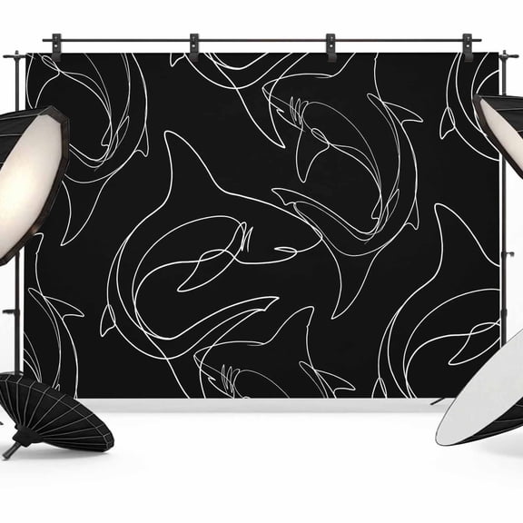 7x5ft Photo Backdrop, Black Shark Soft Polyester Backdrop Curtains Photography Backdrops, Black White Line Abstract Art Brushed Background for Photoshoots Studio Video Portrait Parties