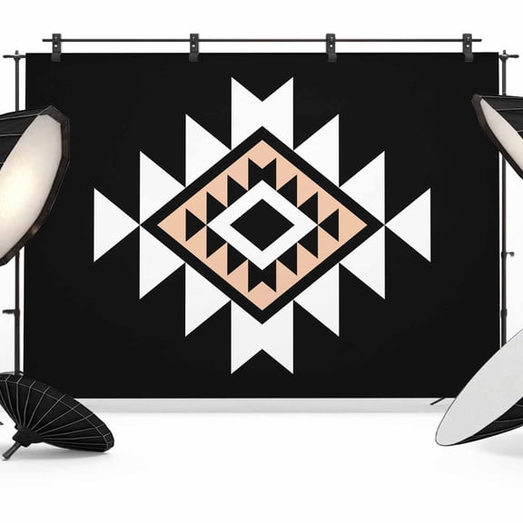 7x5ft Photo Backdrop, Black White Beige Boho Soft Polyester Backdrop Curtains Photography Backdrops, Western Geometric Aesthetic Brushed Background for Photoshoots Studio Video Portrait Parties