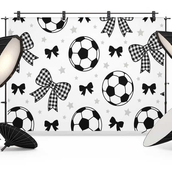 7x5ft Photo Backdrop, Black White Football Bowknot Soft Polyester Backdrop Curtains Photography Backdrops, Modern Ball Sports Brushed Background for Photoshoots Studio Video Portrait Parties