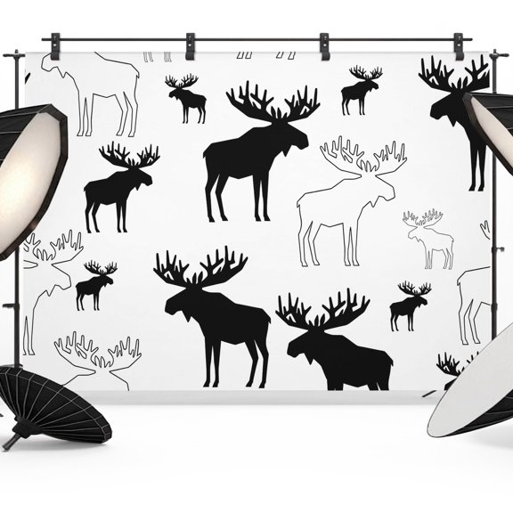 7x5ft Photo Backdrop, Black White Moose Soft Polyester Backdrop Curtains Photography Backdrops, Modern Abstract Art Brushed Background for Photoshoots Studio Video Portrait Parties