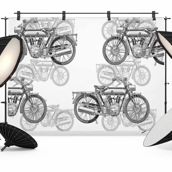 7x5ft Photo Backdrop, Black White Motorcycles Soft Polyester Backdrop Curtains Photography Backdrops, Modern Hand-Painted Vehicles Brushed Background for Photoshoots Studio Video Portrait Parties