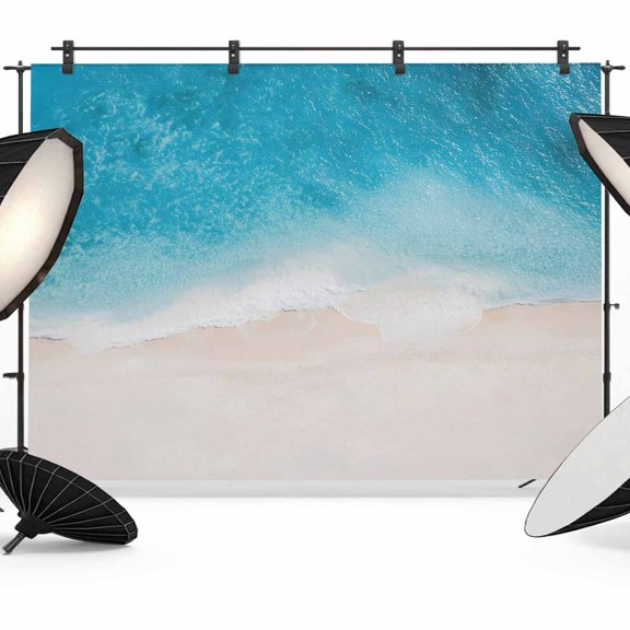 7x5ft Photo Backdrop, Blue Beach Coastal Soft Polyester Backdrop Curtains Photography Backdrops, Summer Nautical Ocean Seaside Brushed Background for Photoshoots Studio Video Portrait Parties