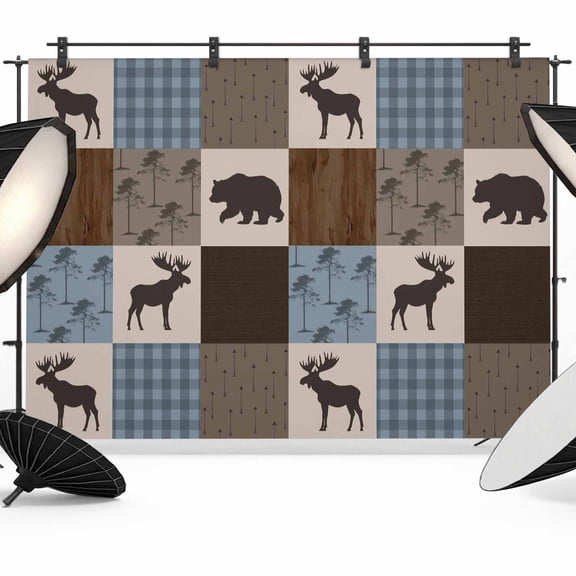 7x5ft Photo Backdrop, Blue Checkered Cabin Soft Polyester Backdrop Curtains Photography Backdrops, Farmhouse Forest Brown Buffalo Plaid Brushed Background for Photoshoots Studio Portrait Parties