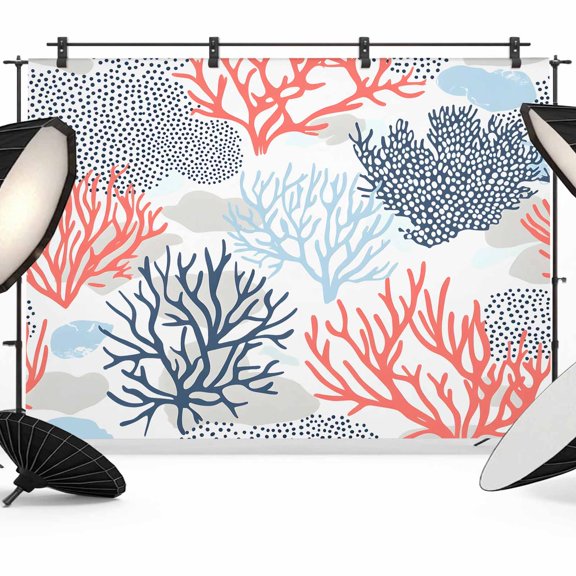 7x5ft Photo Backdrop, Blue Coral Soft Polyester Backdrop Curtains Photography Backdrops, Summer Watercolor Ocean Botanical Textured Brushed Background for Photoshoots Studio Video Portrait Parties