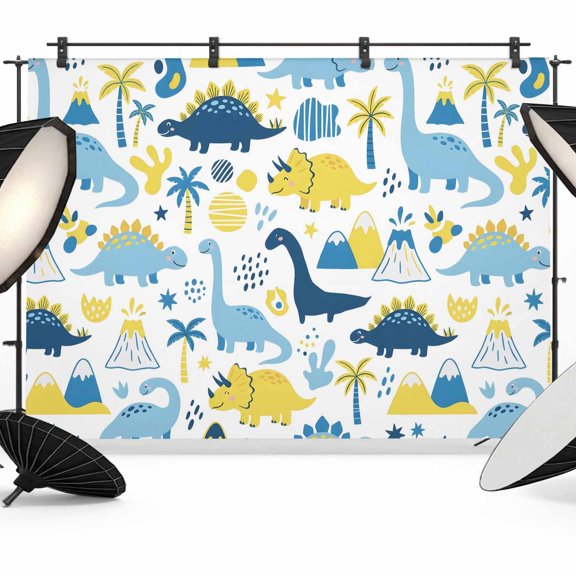 7x5ft Photo Backdrop, Blue Dinosaur Soft Polyester Backdrop Curtains Photography Backdrops, Palm Trees Mountains Modern Abstract Art Brushed Background for Photoshoots Studio Video Portrait Parties