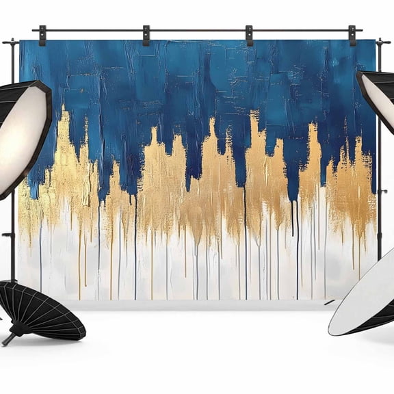 7x5ft Photo Backdrop, Blue Gold Soft Polyester Backdrop Curtains Photography Backdrops, Modern Street Art Splatter Foil Painting Brushed Background for Photoshoots Studio Video Portrait Parties